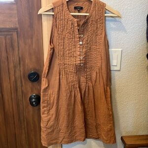 Quince Linen Orange Sleeveless Button-Down Dress XS